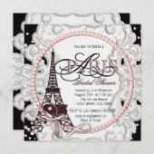 Vintages Rosa-Paris-Brautparty Einladung (Vorne/Hinten)