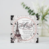 Vintages Rosa-Paris-Brautparty Einladung (Stehend Vorderseite)