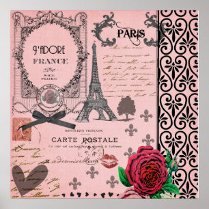 Vintages rosa Paris-Collagenkunstplakat Poster