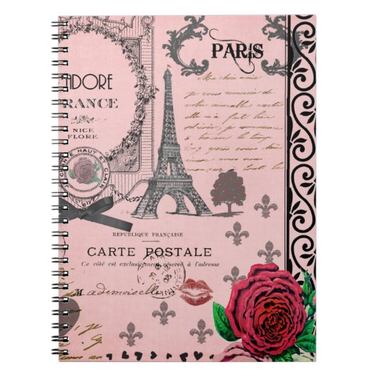 Vintages rosa Paris-Collagennotizbuch Notizblock (Vorderseite)