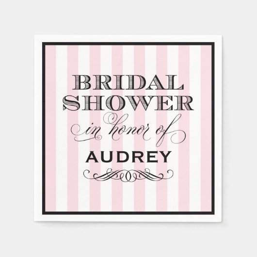 Vintages Rosa Pariser Streifen Brautparty Serviette (Vorderseite)
