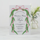 Vintages Rosa Ribbon Kraz Weihnachtsessen Party Einladung (Stehend Vorderseite)