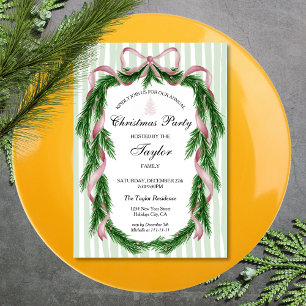 Vintages Rosa Ribbon Kraz Weihnachtsessen Party Einladung