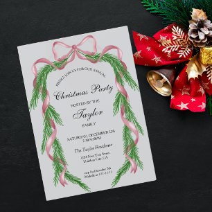 Vintages Rosa Ribbon Kraz Weihnachtsessen Party Einladung