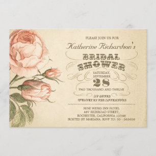 Vintages rosa rosa typografisches Brautparty laden Einladung