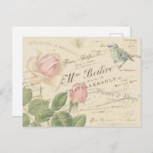 Vintages Rosa Rose Blue Bird Collage Postkarte (Vorne/Hinten)