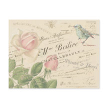 Vintages Rosa Rose Blue Bird Collage