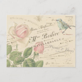 Vintages Rosa Rose Blue Bird Collage Postkarte