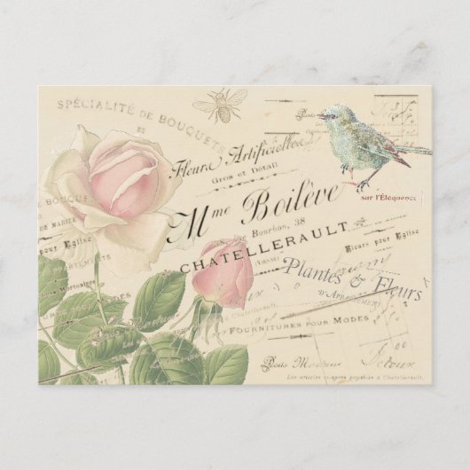 Vintages Rosa Rose Blue Bird Collage Postkarte (Vorderseite)