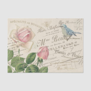 Vintages Rosa Rose Blue Bird Collage Seidenpapier