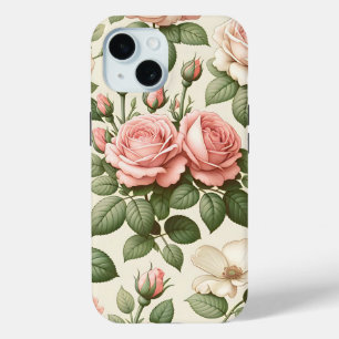 Vintages rosa Rosenmuster auf Cremeuntergrund Case-Mate iPhone Hülle