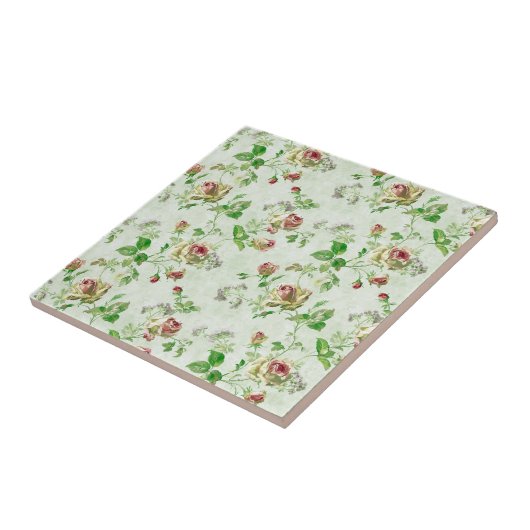 Vintages rosa Rosenmuster Fliese (Seite)