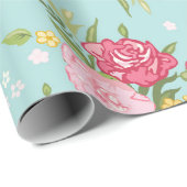 Vintages rosa Roses Bouquet Blumenmuster Aquamarin Geschenkpapier (Rolleneckpunkt)