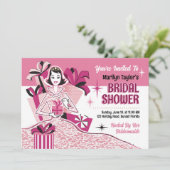 Vintages Rosa + Schwarzes Brautparty Einladung (Stehend Vorderseite)