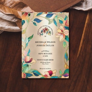 Vintages Rosa Türkis Gestaltetes Glas Jugendstil Folieneinladung