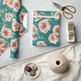 Vintages rosa und Aquamarines Blumenmuster Geschenkpapier