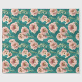 Vintages rosa und Aquamarines Blumenmuster Geschenkpapier (Flach)