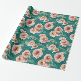 Vintages rosa und Aquamarines Blumenmuster Geschenkpapier