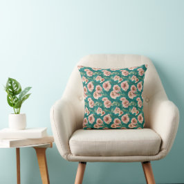 Vintages rosa und Aquamarines Blumenmuster Kissen