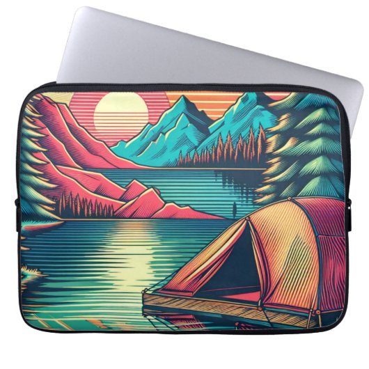 Vintages Rosa und Aquamarines Camping Laptopschutzhülle (Vorderseite)