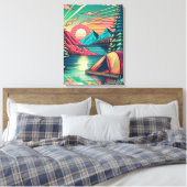 Vintages Rosa und Aquamarines Camping Leinwanddruck (Insitu (Schlafzimmer))