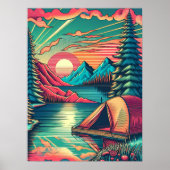 Vintages Rosa und Aquamarines Camping Poster (Vorne)