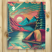 Vintages Rosa und Aquamarines Camping Puzzle