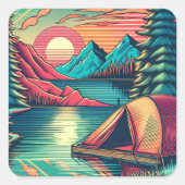 Vintages Rosa und Aquamarines Camping Quadratischer Aufkleber (Vorderseite)