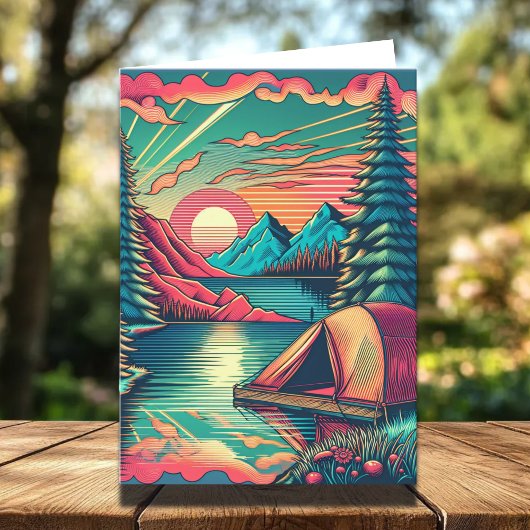 Vintages Rosa und Aquamarines Camping Thema Geburt Karte