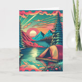 Vintages Rosa und Aquamarines Camping Thema Geburt Karte (Vorderseite)