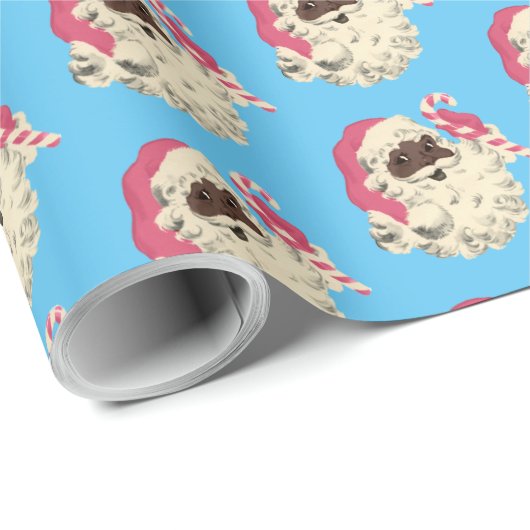 Vintages Rosa und Blauer Santa Geschenkpapier (Rolleneckpunkt)