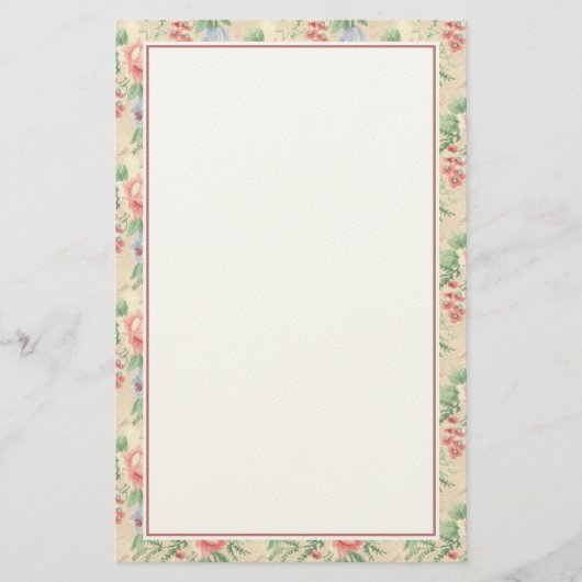 Vintages rosa und blaues Blume-Muster Briefpapier (Vorderseite)