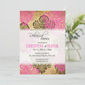 Vintages Rosa und Braun Hochzeitsessen Probe Einladung (Stehend Vorderseite)