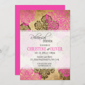 Vintages Rosa und Braun Hochzeitsessen Probe Einladung (Vorne/Hinten)