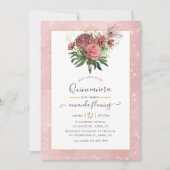 Vintages Rosa und Goldmasquerade Quinceñera Einladung (Vorderseite)