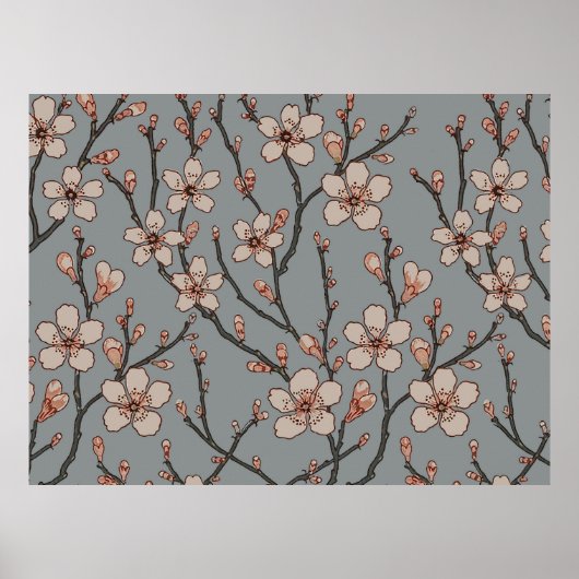 Vintages rosa und graues Blossom Muster Poster (Vorne)