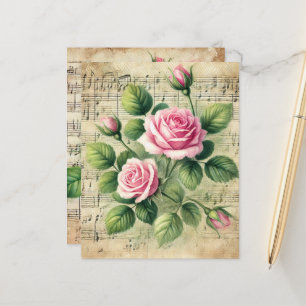 Vintages Rosa und grüne Rose Blatt Music Scrapbook