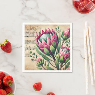 Vintages Rosa und grünes Wasserfarben Serviette