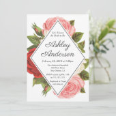 Vintages Rosa und Rote Rose Brautdusche Einladung (Stehend Vorderseite)