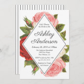 Vintages Rosa und Rote Rose Brautdusche Einladung (Vorne/Hinten)