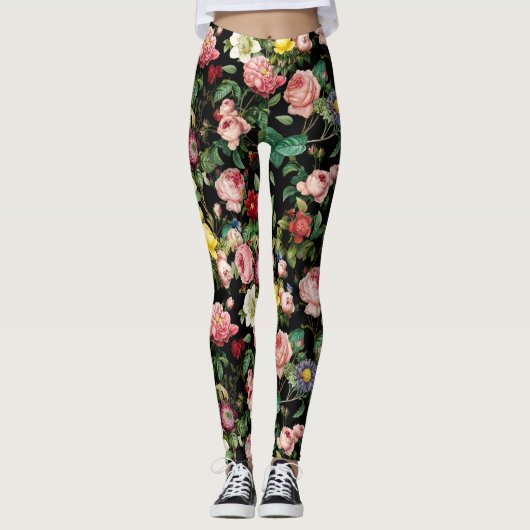 Vintages Rosa und rote Rose Leggings (Vorderseite)