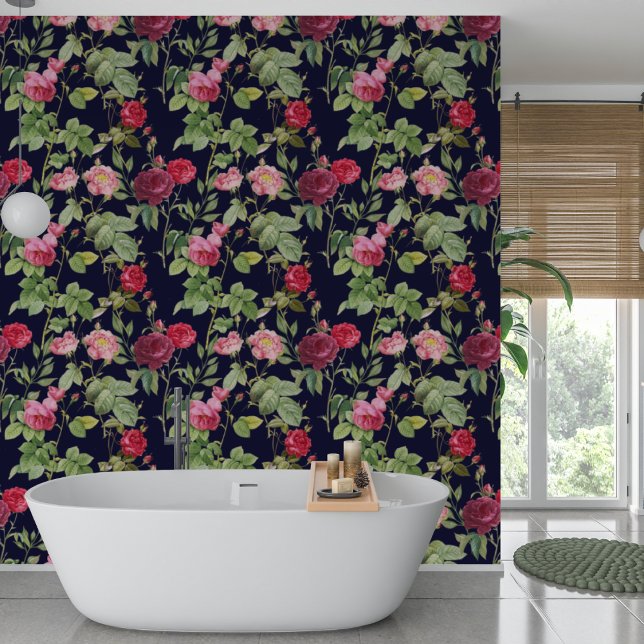 Vintages Rosa und Rote Rosen auf dunkelblau Tapete (Von Creator hochgeladen)