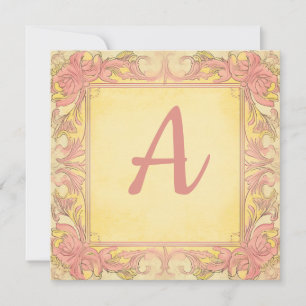 Vintages Rosa und Zitronengelb: Mit Monogramm Note Feiertagskarte