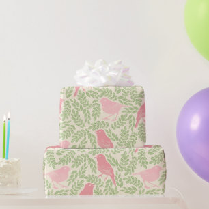 Vintages rosa Vogelgrün-Muster Geschenkpapier