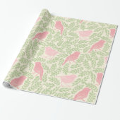 Vintages rosa Vogelgrün-Muster Geschenkpapier (Ungerollt)