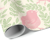 Vintages rosa Vogelgrün-Muster Geschenkpapier (Rolleneckpunkt)