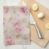 Vintages rosa weißes grünes Rosen-Blumenmuster Geschirrtuch (Viertel Falte)