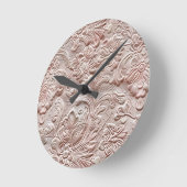 Vintages, rosafarbenes Glattleder Runde Wanduhr (Winkel)