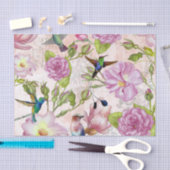 Vintages Rosen-Blumen- u. Kolibrimuster Seidenpapier (Handwerk)