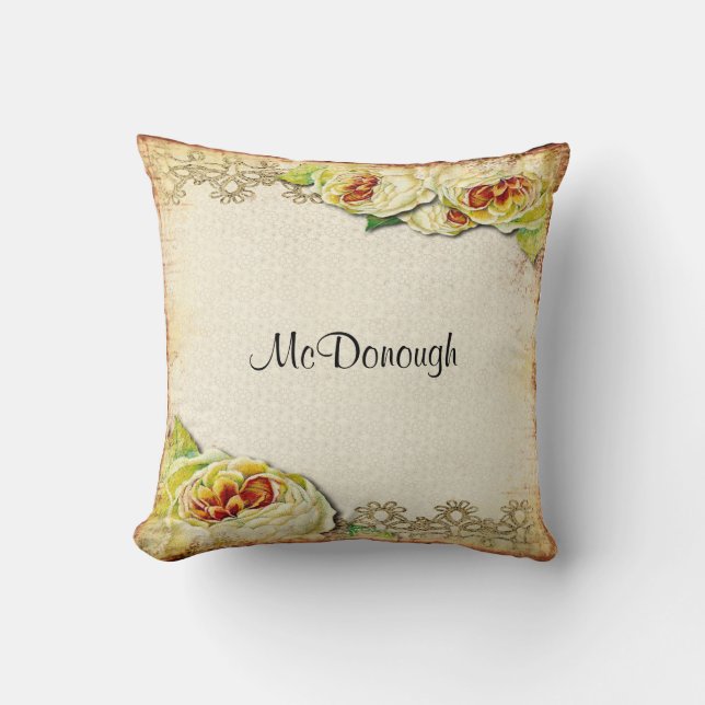 Vintages Rosen-Collagen-Muster Kissen (Vorderseite)